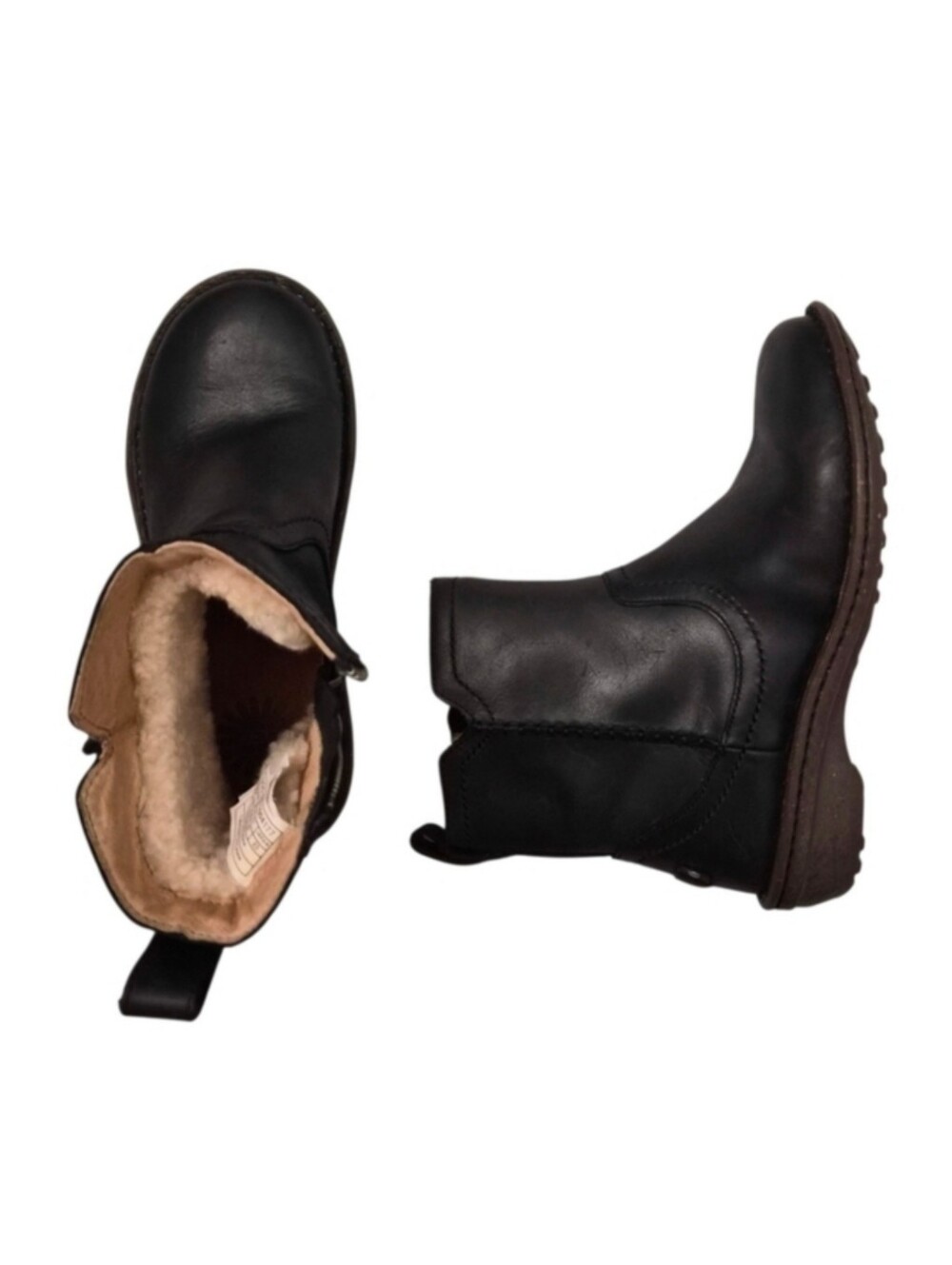 UGG Boots Neevah Ankle Black Leather Zipper Sheepskin Lined size 6